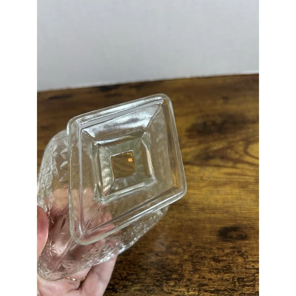 Vintage Clear Glass Pedestal Candy Dish Daisy Floral Diamond Footed Bowl Decor